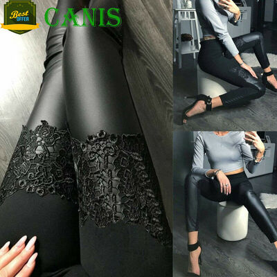 

Women Sexy Black Faux Leather Lace Punk Gothic Clubwear Long Pants Leggings