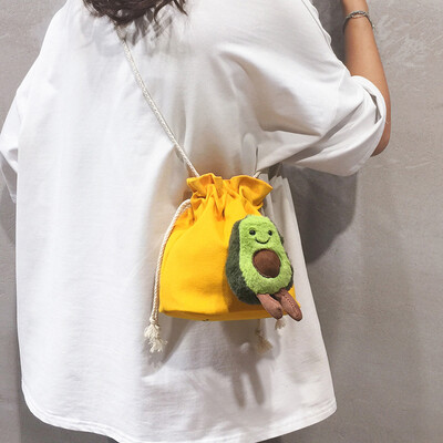 

Cartoon cute small bag female bag new 2019 casual canvas bucket bag summer small fresh shoulder Messenger bag