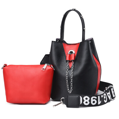 

Bucket bag wide shoulder strap small bag hit color draw rope mother bag shoulder diagonal female bag handbag