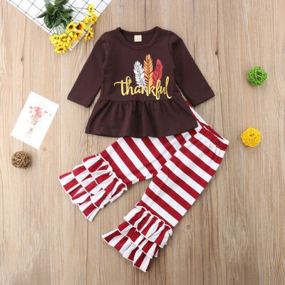 

Toddler Kids Baby Girl Thanksgiving Dress Tops Stripe Leggings Outfit Clothes