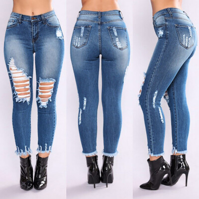 

〖Follure〗Fashion Women Jeans Denim Hole Female High Waist Stretch Slim Sexy Pencil Pants