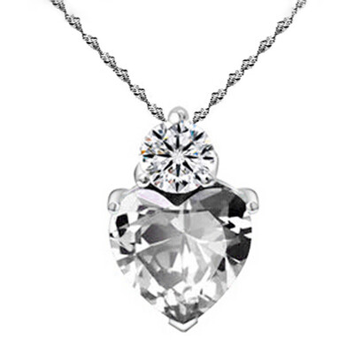 

925 Sterling Silver Ruby Amethyst Ladies Necklace Heart Love Necklace Rhinestone Diamond Pendant Silver Jewelry
