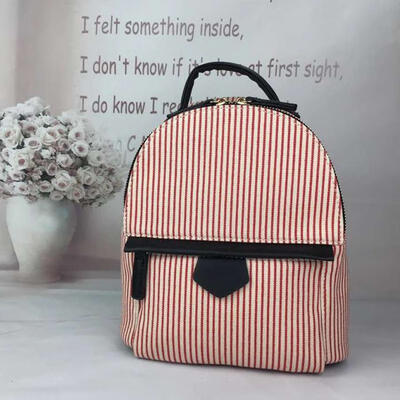 

Plaid Stripe Backpack Casual Canvas Bags Zipper Handle Bag For Women