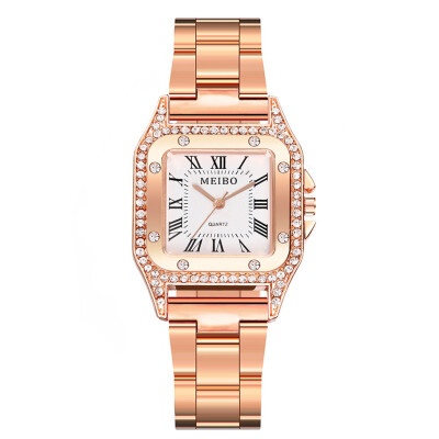 

Luxury Women Watches Rhinestone Scale Dial Ladies Fashion Quartz Wristwatch Rose Gold Alloy Strap Clock Casual Montre Femme