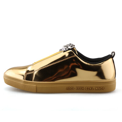 

New Brand Glossy Leather Shoes Men Casual Vulcanized Shoe Fashion Luxury Loafers Chaussure Homme Cuir Silver Gold Erkek Ayakkabi