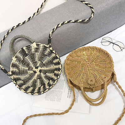 

Handbags Round Straw Beach Bag Summer Mini Vintage Handmade Girls Circle Rattan Bohemian Bag