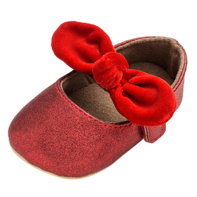 

Newborn Baby Girl Solid Bow Soft Anti-slip Hook&Loop First Walker Princess Shoes