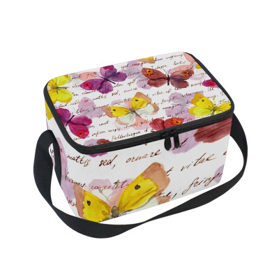 

ALAZA Lunch Box Butterfly Yellow And Purple Insulated Lunch Bag Large Cooler Tote Bagfor Men Women