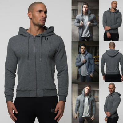 

USSTOCK New Mens Hooded T-Shirt Slim Solid Fit Zipper Long Sleeve Casual Tops