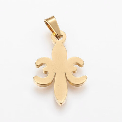 

304 Stainless Steel Pendants Fleur De Lis Golden 22x145x15mm Hole 6x3mm