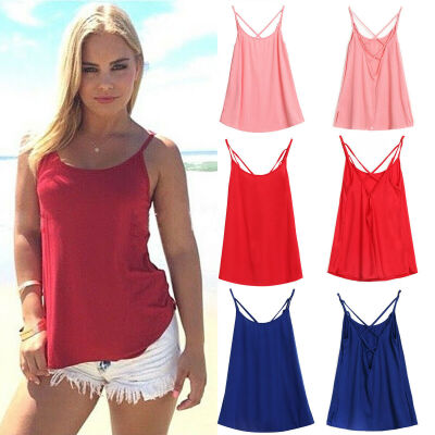 

2019 Women Summer Open Back Cross Strap Vest Casual Off Shoulder Tank Top Shirts