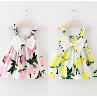 

Cute Baby Girls Kids Floral Bowknot Summer Lemon Dress Sundress Clothes 0-3Y