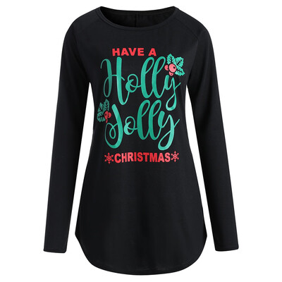 

Plus Size Christmas Letter Long Sleeve Tee