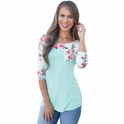 

Round neck cropped sleeve pocket bohemian straight top