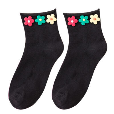 

Fashion Women Colorful Flower Curl Edge Breathable Cotton Over Ankle Short Socks