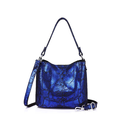 

REALER women handbag genuine leather shoulder crossbody bag small tote bucket bag ladies messenger bags with animal print Silver