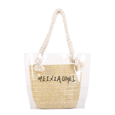 

2pcsset PVC Transparent Shoulder Handbags Women Straw Woven Crossbody Bags