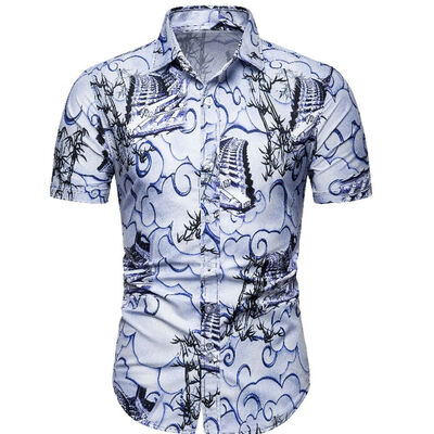 

Mens Summer Casual Floral Plaid Short Sleeve Lapel Shirts T-Shirt Tops blouse