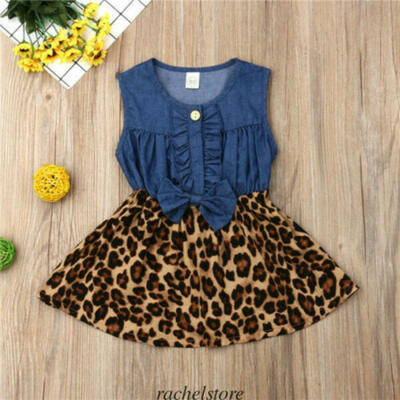 

US Toddler Baby Girls Princess Denim Leopard Dress Tutu Summer Sunsuit Outfits
