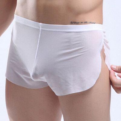 

Mens Sexy Lingerie Bugle Short See-through Mesh Boxer Briefs Split Thongs Pants