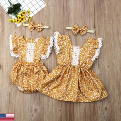 

US Toddler Kids Baby Girl Clothes Sister Matching Floral Romper Dress Outfit Set
