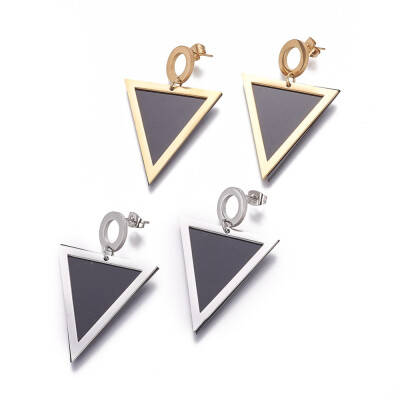 

304 Stainless Steel Stud Earrings with Plastic Triangle Mixed Color 48mm Pendant 35x30x2mm Pin 08mm