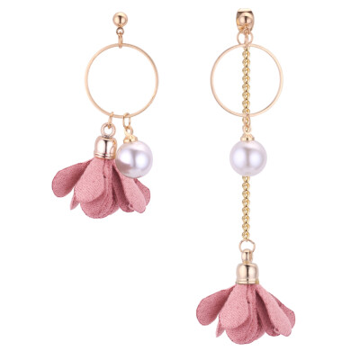 

Exquisite P Flower Earrings Simulated Pearls asymmetric long earrings Stud Earring for Women free shipping