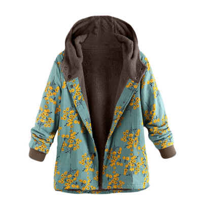 

Toponeto Womens Winter Warm Outwear Floral Print Hooded Pockets Vintage Oversize Coats