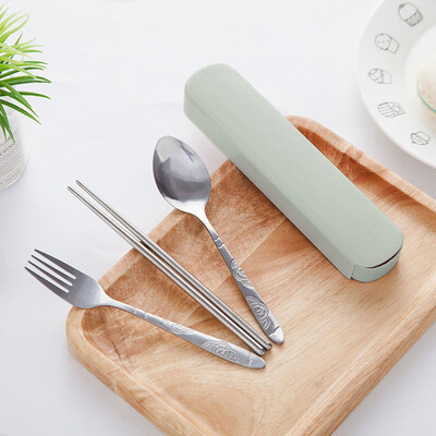 

Stainless Steel Outdoor Cutlery Set Portable Chopsticks Spoon Fork Three-piece