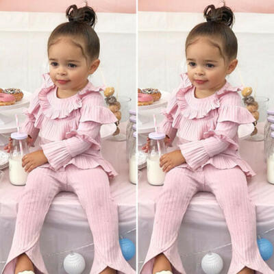 

Toddler Baby Girl Clothes Ruffle Long Sleeve Tops T-shirt Long Pants Outfits