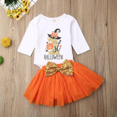 

2Pcs Newborn Baby Girl Halloween Tops Romper Jumpsuit Tutu Dress Outfits Clothes