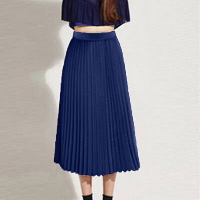 

Roseonmyhand Womens Solid Pleated Elegant Midi Elastic Waist Maxi Skirt