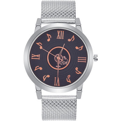

Fashion Woman Creative Watch Female Music Clock Mesh Band Stainless Steel Quartz Wristwatch Women Lady Rose Gold Watches