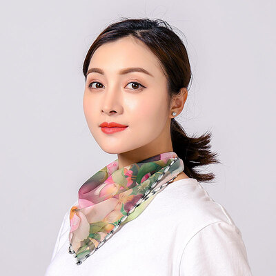 

19 summer sun protection neck chiffon mask female flowers antique elegant printing breathable mask square towel factory direct sales