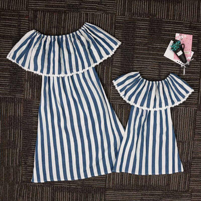 

New Mother&Daughter Clothes Parent-child Mini Stripe Dress Family Matching Outfits