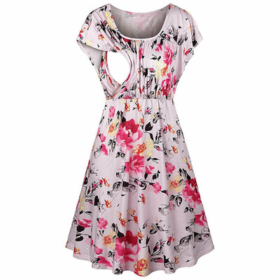

Pregnant Women Summer Solid Color Floral Dress Dresses Breastfeeding Nursing