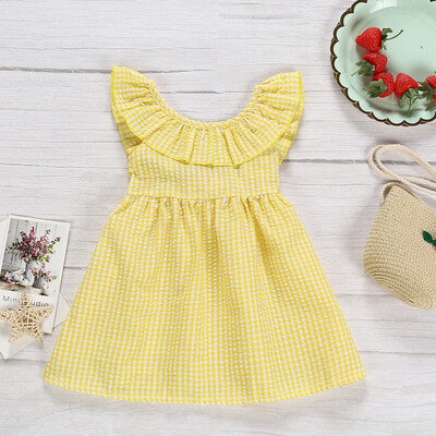 

Toddler Kids Baby Girls Sleeveless Ruffled Plaid Casual Dress Sundress Summer