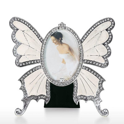 

Rhinestone Decorated Ellipse Scalewing Design Vintage Metal Photo Frame Home Decor Desktop Picture Frame Table Top Frame