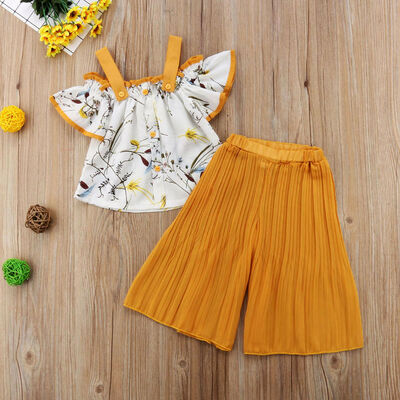 

2PCS Toddler Kids Baby Girl Clothes Floral Strap TopsPants Summer Outfits Set