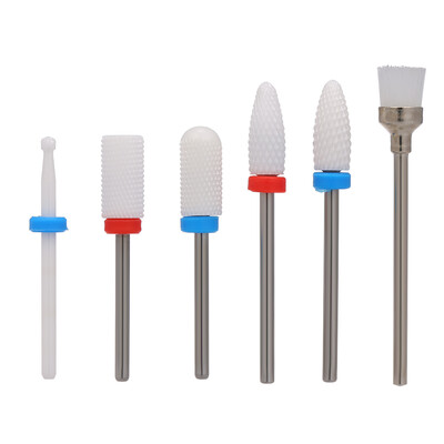 

6pcs Nail Drill Bits Cuticle Cleaner Dust Drill Brush Ceramic Rotary Polishing File Grinding Heads Nail Salon Tools