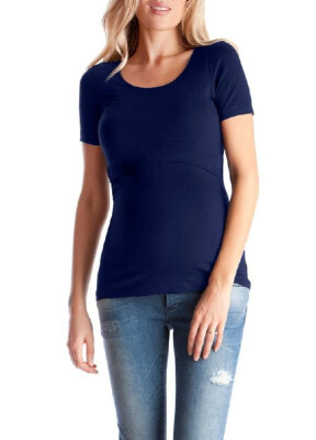 

Pure Color Round Neck Maternity Lactation T-shirt