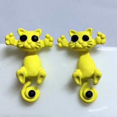 

2 Pairs2019 Womens Earrings Ladies Colorful Animal Crazy Kitten Puncture Stud Earrings WomenS Cute Cat Ear Studs