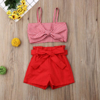 

UK Stock Toddler Kid Baby Girls Bow Crop Tops Vest Pants Shorts Outfits Clothes