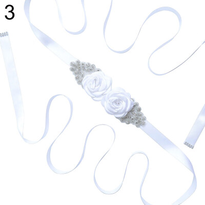 

Fashion Rhinestones Rose Flower Women Bride Dress Belt Girdle Waist Band Decor