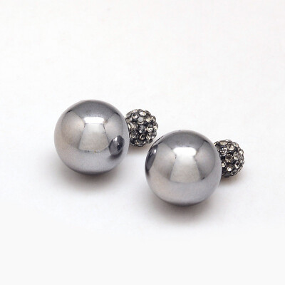 

CCB Plastic Double Faced Ball Ear Studs with Polymer Clay Rhinestone&Steel Pin Gray 25x16mm Pin 05mm