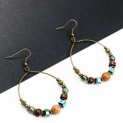 

Creative Big Circle Earring Female Bohemia Beads Earrings Women Ethnic Big Circle Rings Earring Vintage Wooden Beads Earring