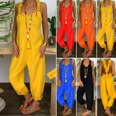 

Women Summer Casual Sleeveless Jumpsuit Loose Wide Leg Pants Suit Playsuit Size