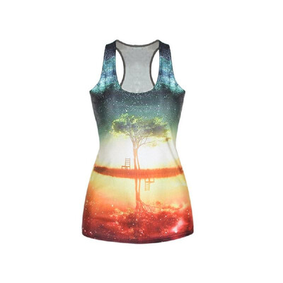 

Europe Fashion Women Tank Top Galaxy Digital Print Colorful Vest Round Neck Sleeveless Casual Camisole