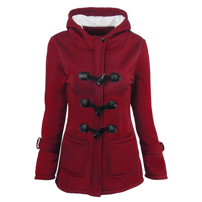 

Women Ox Horn Buckles Long Coat Cotton Female Overcoat FOR womens thickened medium long hooded wool jackets cotton