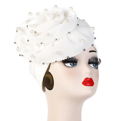 

Womens Headscarf Big Flower Beaded Baotou Caps Scarf Cap Cosmetic Cap Useful